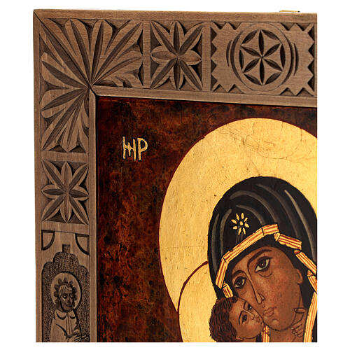 Ícone pintado Madre de Deus Vladimirskaja moldura entalhada dourada Roménia 38x32 cm 3