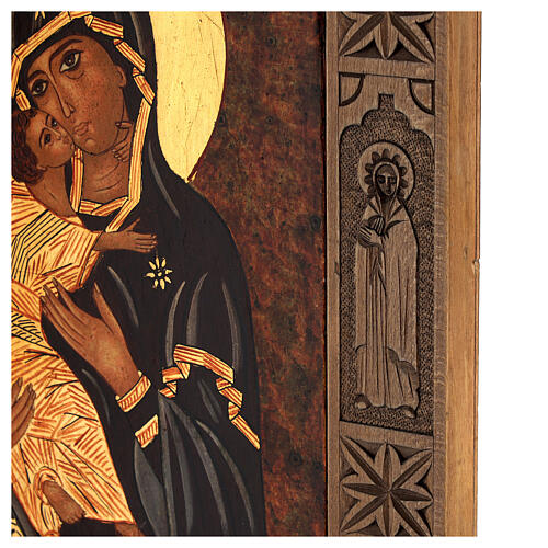 Ícone pintado Madre de Deus Vladimirskaja moldura entalhada dourada Roménia 38x32 cm 4