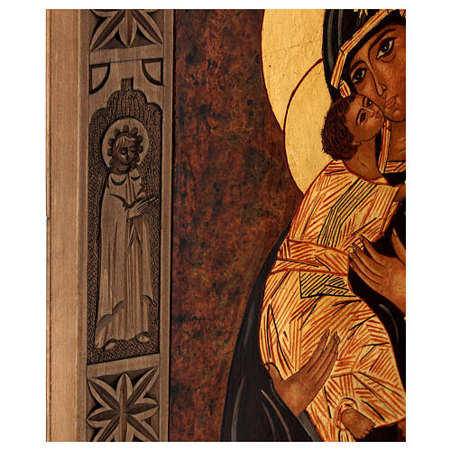 Ícone pintado Madre de Deus Vladimirskaja moldura entalhada dourada Roménia 38x32 cm 5