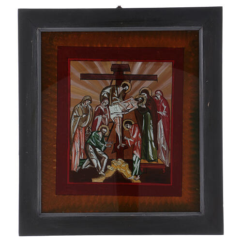 Deposition of Christ icon painted on glass 40x40 cm Romania 1