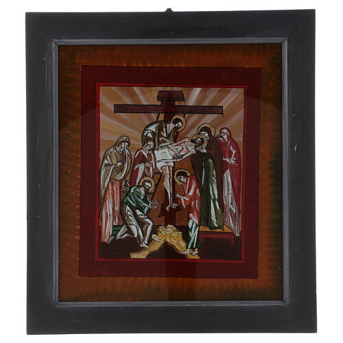 Ícone Descida da Cruz pintado sobre vidro 40x40 cm Roménia 1