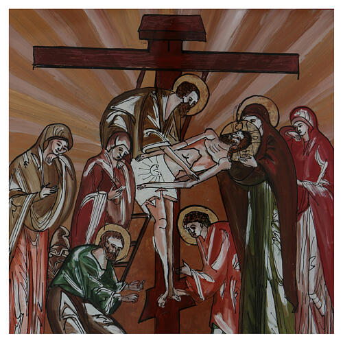 Ícone Descida da Cruz pintado sobre vidro 40x40 cm Roménia 2