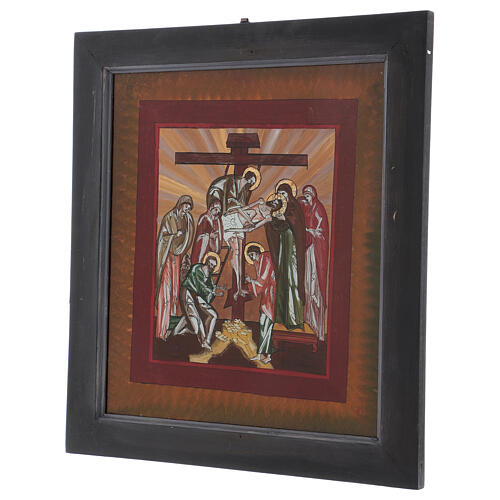 Ícone Descida da Cruz pintado sobre vidro 40x40 cm Roménia 3