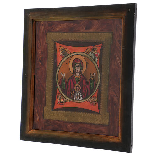 Ícone Mãe de Deus do Sinal pintado sobre vidro 40x40 cm Roménia 3