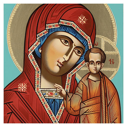 Icona Madre Dio Kazanskaja 28x24 cm Romania dipinta stile russo 2