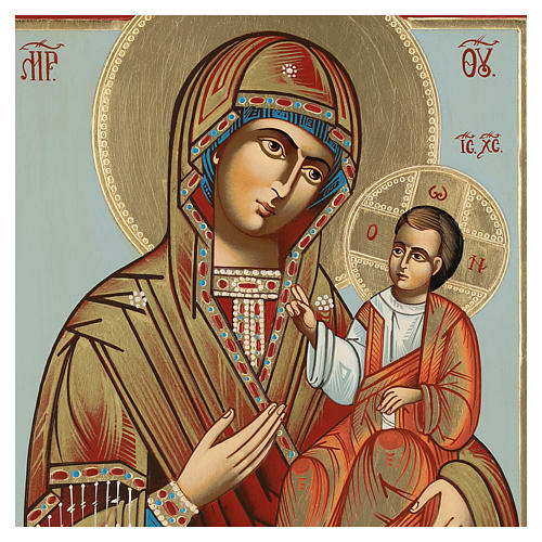 Icona Madre Dio Hodighitria-Smolenskaja 32x28 cm Romania dipinta stile russo 2