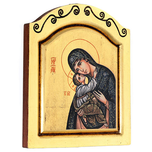 Siebdruck-Ikone der Madonna mit dem Jesuskind mit Schnitzerei auf goldfarbigem Hintergrund, 22 x 18 cm 2