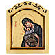 Siebdruck-Ikone der Madonna mit dem Jesuskind mit Schnitzerei auf goldfarbigem Hintergrund, 22 x 18 cm s1