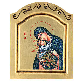 Icone stampa legno e pietra: Icona serigrafata Madonna Bambino intaglio fondo oro 22x18 cm