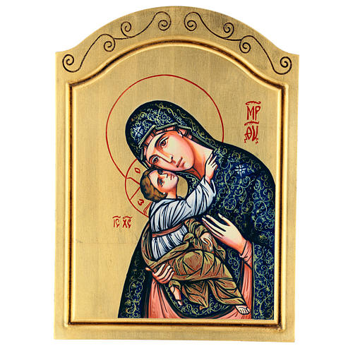 Ícone Virgem com o Menino serigrafia acabada à mão 44x32 cm 1