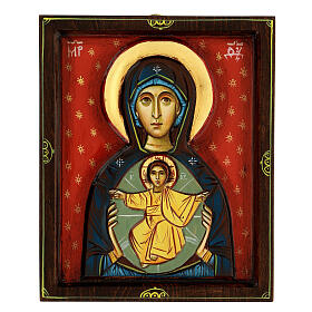 Icono Virgen con el Niño tallado pintado a mano Rumanía