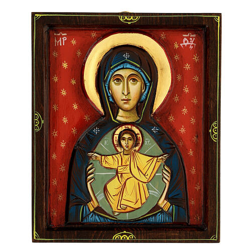 Icono Virgen con el Niño tallado pintado a mano Rumanía 1