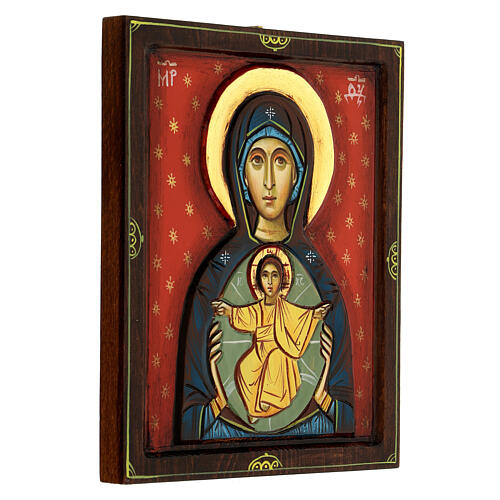 Icono Virgen con el Niño tallado pintado a mano Rumanía 3