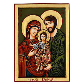 Icono Sagrada Familia Rumanía tallado pintado a mano 44x32 cm