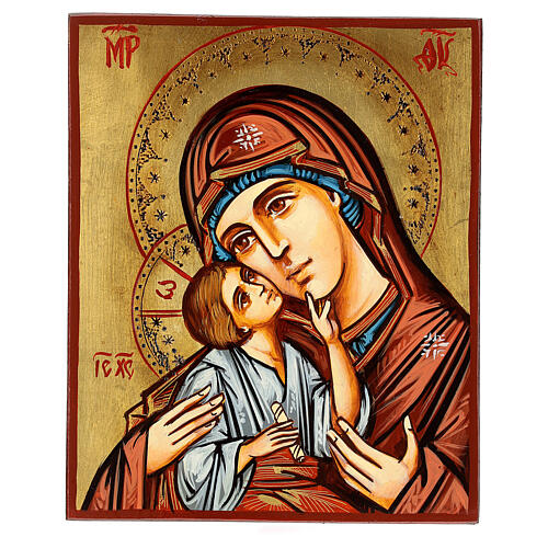 Romanian icon Madonna with Child engraved details 1