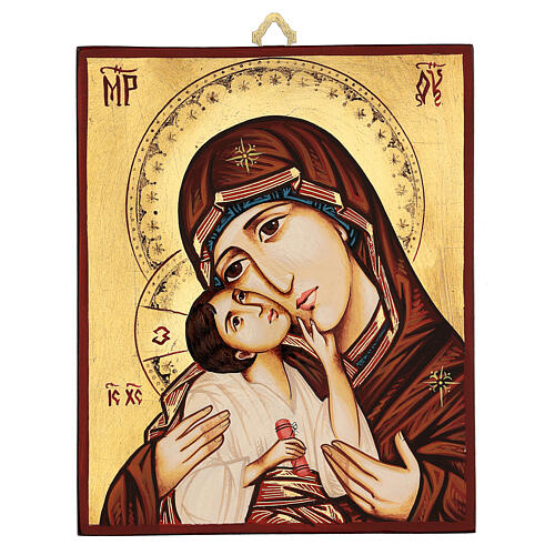 Romanian icon Madonna with Child engraved details 3