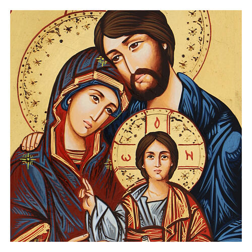 Holy Family Rumanian icon with engraved details, gold background 2