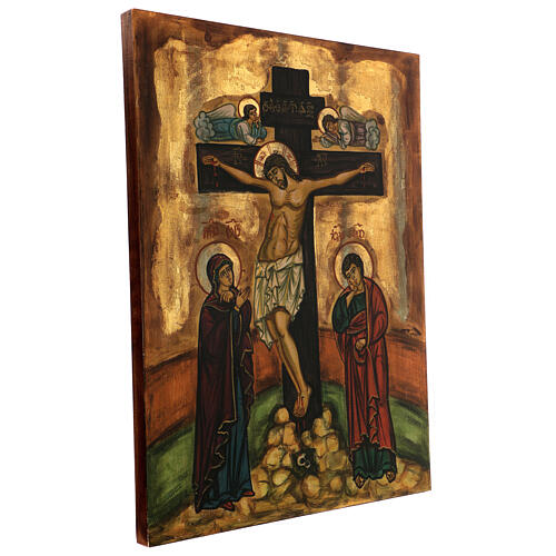 Rumänische Ikone byzantinisches Kreuzigungsbild handbemalt, 50x40 cm 3