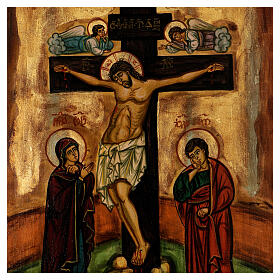 Ícone A Crucifixão pintado à mão estilo bizantino Roménia, 50x38 cm