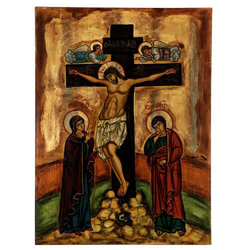 Ícone A Crucifixão pintado à mão estilo bizantino Roménia, 50x38 cm 1