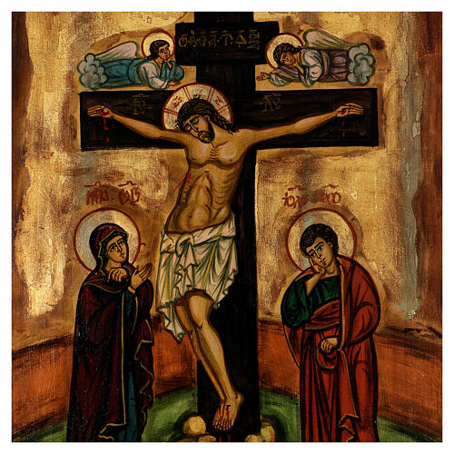 Ícone A Crucifixão pintado à mão estilo bizantino Roménia, 50x38 cm 2
