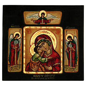 Rumänische Ikone Gottesmutter Vladimirskaya mit Engeln handbemalt, 28x28 cm