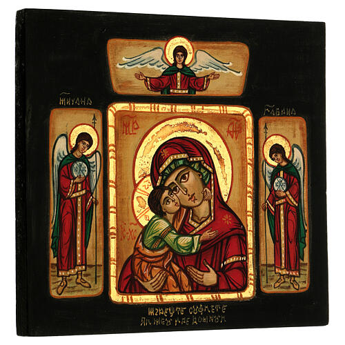 Rumänische Ikone Gottesmutter Vladimirskaya mit Engeln handbemalt, 28x28 cm 3