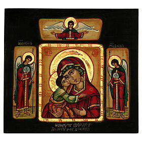Icono Madre Dios Ternura Vladimirskaja con ángeles 28x28 cm rumana pintado