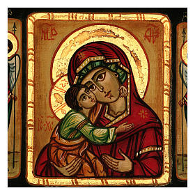 Icono Madre Dios Ternura Vladimirskaja con ángeles 28x28 cm rumana pintado