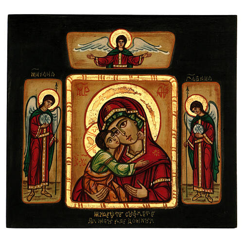 Icono Madre Dios Ternura Vladimirskaja con ángeles 28x28 cm rumana pintado 1