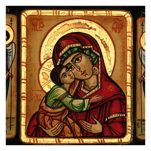 Icona Madre Dio Tenerezza Vladimirskaja con angeli 28x28 cm rumena dipinta 2