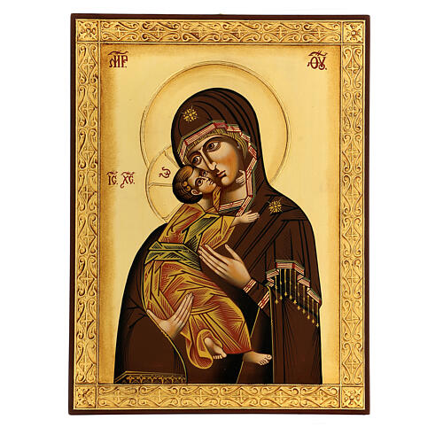 Ícone Nossa Senhora da Ternura Vladimirskaja estilo bizantino 40x30 cm Roménia pintada 1