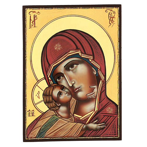 Ícone Nossa Senhora da Ternura Vladimirskaja 28x24 cm Roménia pintado 1