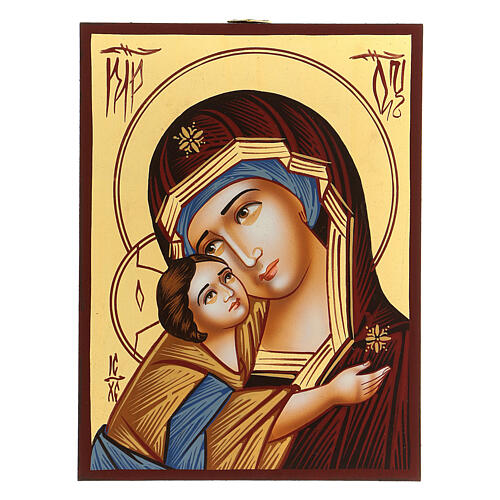 Icône Mère de Dieu du Donskaï Roumanie peinte à la main 18x14 cm 1