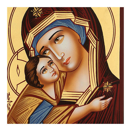 Icona Madre di Dio Donskaja rumena dipinta a mano 18x14 cm 2