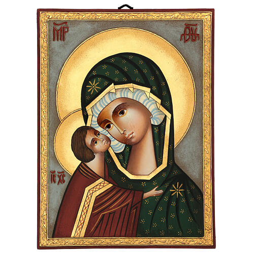 Ícone Mãe de Deus Donskaja pintado à mão Roménia 31x23 cm 1