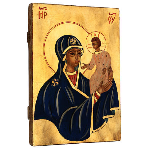 Ícone Mãe de Deus com Menino Jesus fundo dourado pintado à mão Roménia 29x21 cm 3