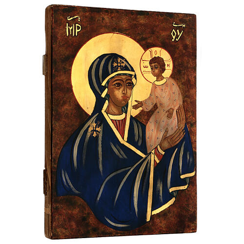 Ícone Mãe de Deus com Menino Jesus pintado à mão detalhes dourados Roménia 29x21 cm 3