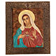 Icona Sacro Cuore Maria dipinta Romania cornice legno 40x30 cm s1