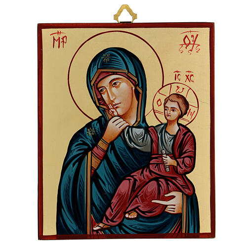 Ícone romeno Nossa Senhora Paramithia pintado com borde vermelho, 21,5x18 cm 1