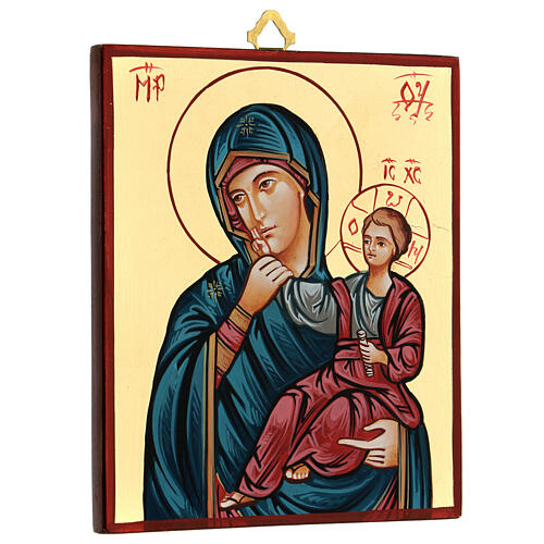 Ícone romeno Nossa Senhora Paramithia pintado com borde vermelho, 21,5x18 cm 3