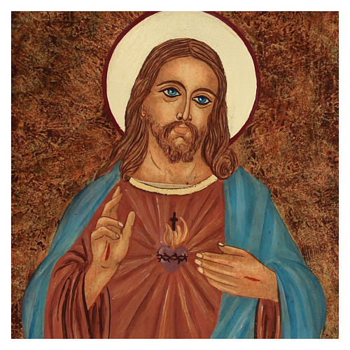 Ícone Sagrado Coração de Jesus pintado à mão com moldura de madeira, 38x32 cm 2