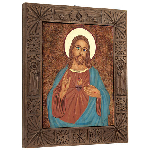 Ícone Sagrado Coração de Jesus pintado à mão com moldura de madeira, 38x32 cm 3