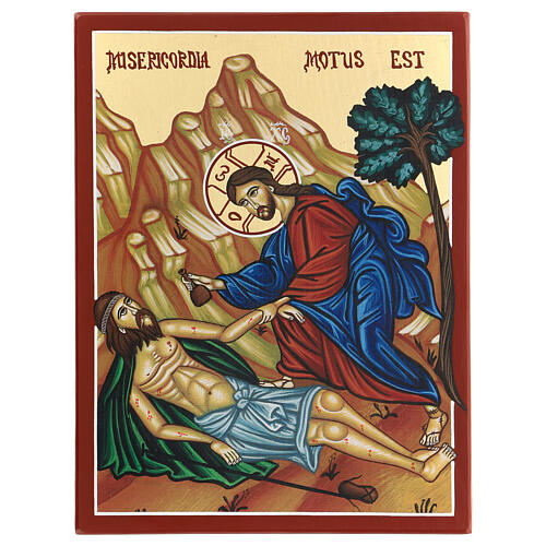 Icono impreso Buen Samaritano de madera 25x20 cm 1