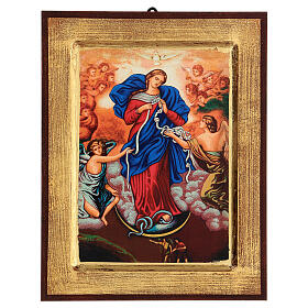 Ícone impresso Nossa Senhora Desatadora de Nós madeira com moldura dourada 23x18 cm