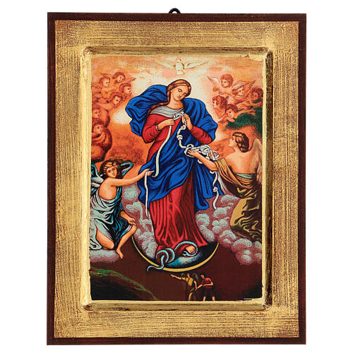 Ícone impresso Nossa Senhora Desatadora de Nós madeira com moldura dourada 23x18 cm 1