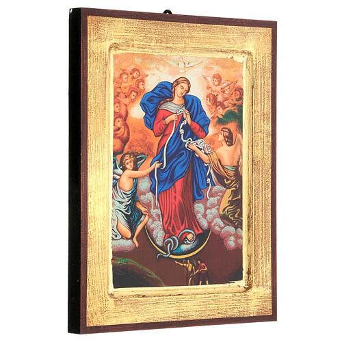 Ícone impresso Nossa Senhora Desatadora de Nós madeira com moldura dourada 23x18 cm 3