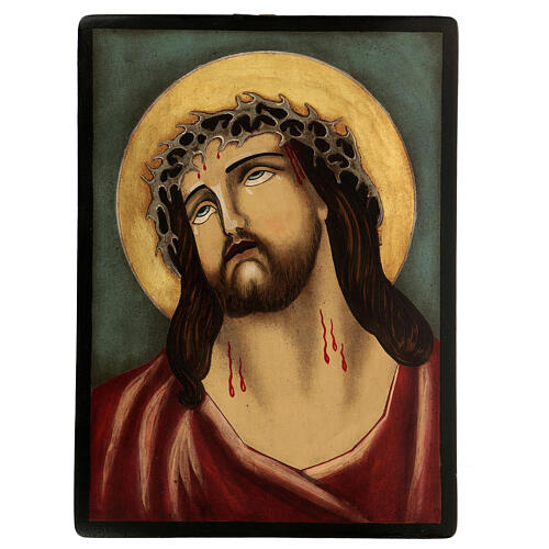Icono Cristo Sufriente corona espinas Rumanía 40x30 cm 1