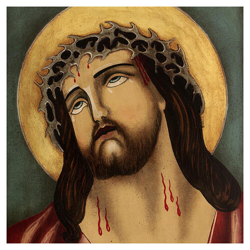 Icono Cristo Sufriente corona espinas Rumanía 40x30 cm 2