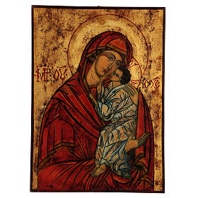 Icona rumena Madre di Dio Jaroslavskaya antichizzata 40x30 cm